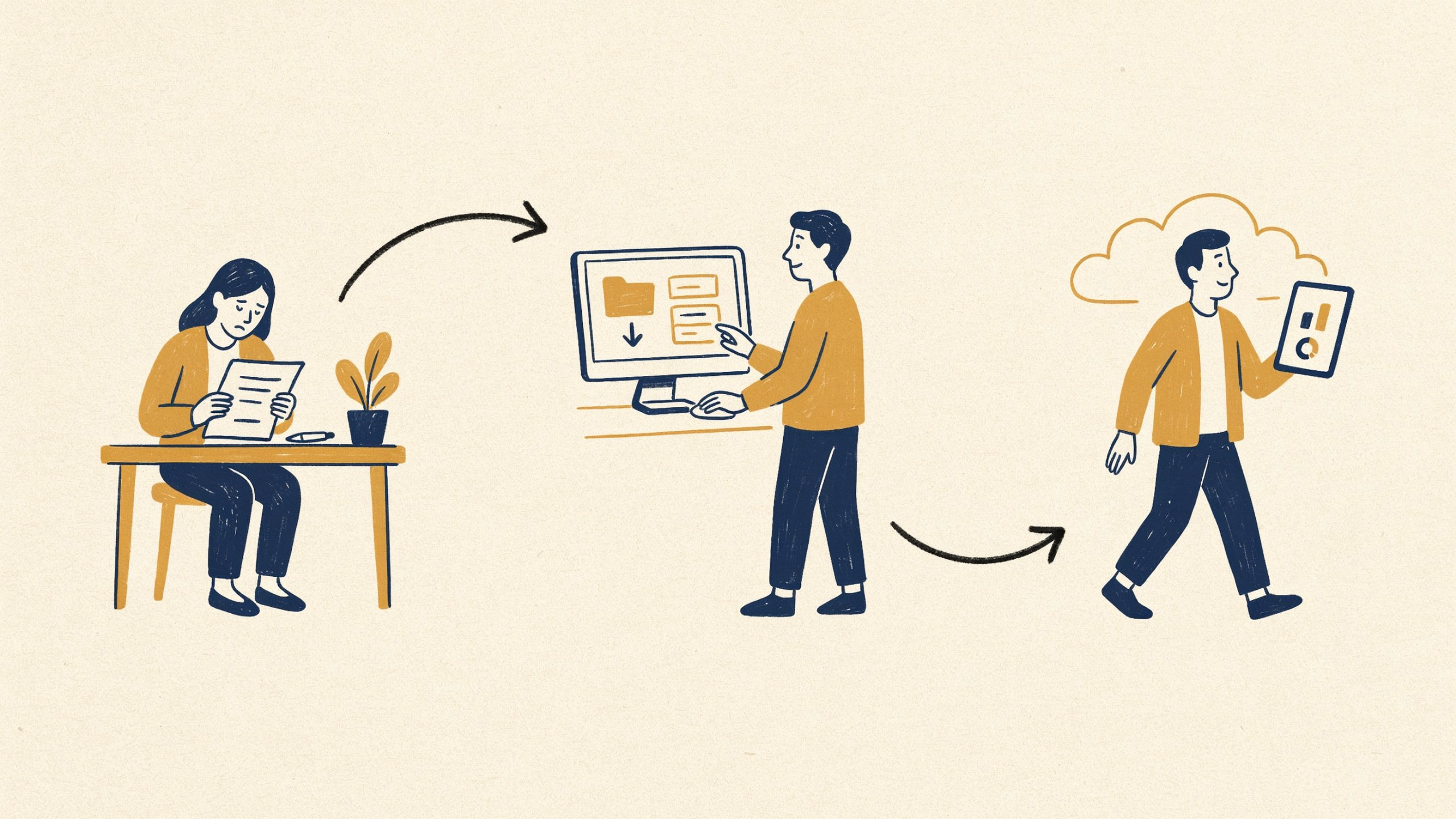 Illustration der drei Schritte für den kostenlosen Umzug zur Magicline Alternative StudioHero